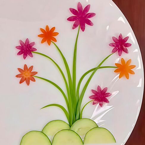 7-Piece Stainless Steel Fruit & Vegetable Carving Set – Floral & Leaf Cut-Out Tools with Punch Knife for Kitchen Art, Garnishing, Party Platters in Kuwait