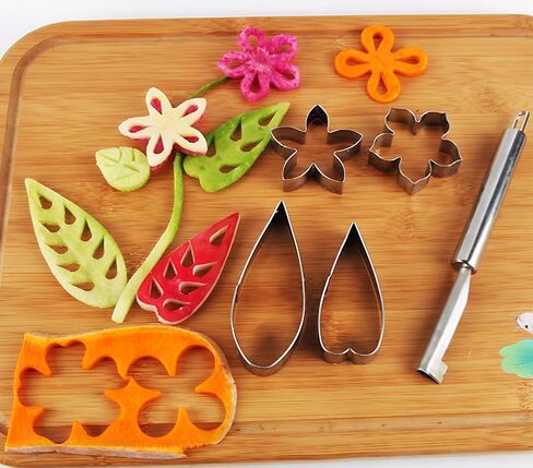 7-Piece Stainless Steel Fruit & Vegetable Carving Set – Floral & Leaf Cut-Out Tools with Punch Knife for Kitchen Art, Garnishing, Party Platters in Kuwait