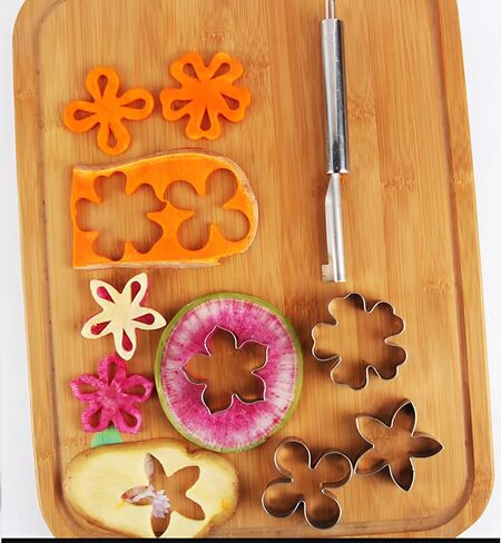 7-Piece Stainless Steel Fruit & Vegetable Carving Set – Floral & Leaf Cut-Out Tools with Punch Knife for Kitchen Art, Garnishing, Party Platters in Kuwait