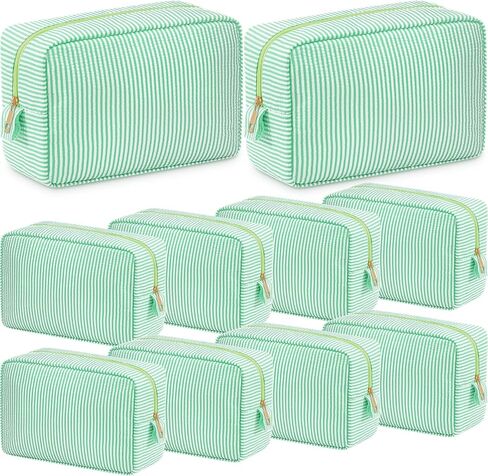 Sanwuta 10 Pcs Seersucker Cosmetic Bag Seersucker Makeup Bag Women Stripe Large Travel Toiletry Organizer Preppy Storage Pouch for Embroidery Wedding Bridesmaid Bride Mom (Light Blue) in Kuwait