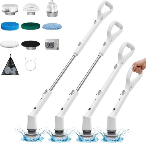 Sorpci Electric Spin Scrubber، 2026 فرشاة تنظيف لاسلكية جديدة، فرشاة تنظيف الدش مع 7 رؤوس فرشاة قابلة للاستبدال، جهاز تنظيف الطاقة 3 سرعات قابلة للتعديل، مقبض طويل قابل للفصل وIPX7 مقاوم للماء in Kuwait