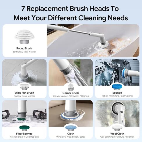 Sorpci Electric Spin Scrubber، 2026 فرشاة تنظيف لاسلكية جديدة، فرشاة تنظيف الدش مع 7 رؤوس فرشاة قابلة للاستبدال، جهاز تنظيف الطاقة 3 سرعات قابلة للتعديل، مقبض طويل قابل للفصل وIPX7 مقاوم للماء in Kuwait