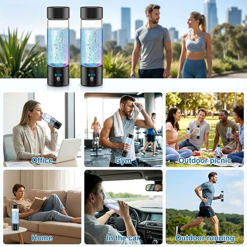 Hydrogen Water Bottle Generator with Display - 5-Min 3000PPB+ Nano Bubble H2 Infusion - pH7.8 Alkaline Water, 460ml Leak-Proof Design with Type-C Charging, Suitable for Fitness, Outdoor and Office Use in Kuwait