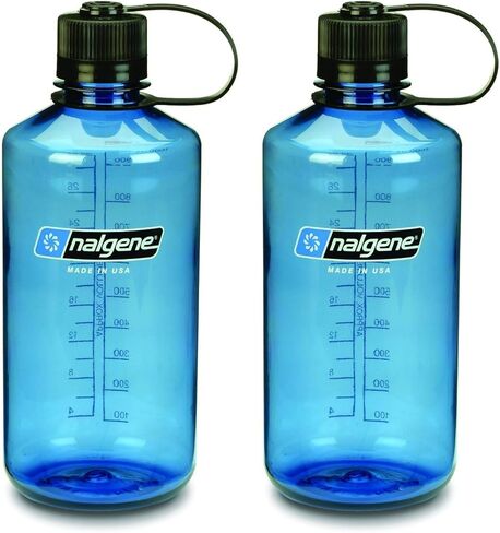 زجاجة مياه NALGENE Tritan بسعة 1 لتر ذات فم ضيق وخالية من مادة BPA (مجموعة باللون الأزرق الداكن مكونة من قطعتين) in Kuwait