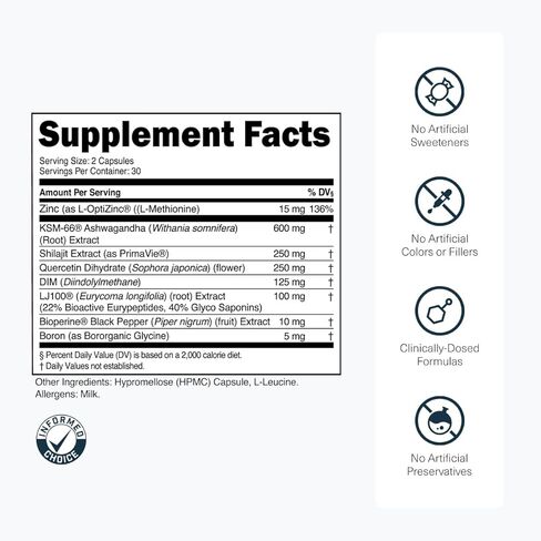 Transparent Labs Vitality Testosterone Booster - Testosterone Supplement for Men with Ashwagandha KSM-66, PrimaVie Shilajit Extract, & DIM to Support Vitality, & Bioavailable Testosterone - 60 Count in Kuwait