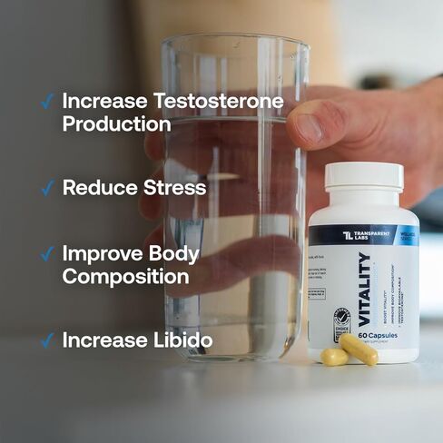 Transparent Labs Vitality Testosterone Booster - Testosterone Supplement for Men with Ashwagandha KSM-66, PrimaVie Shilajit Extract, & DIM to Support Vitality, & Bioavailable Testosterone - 60 Count in Kuwait