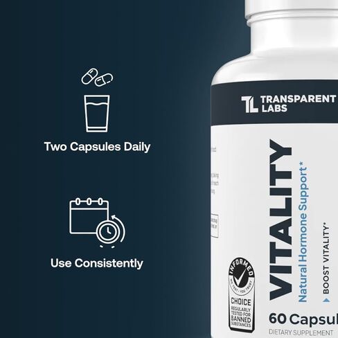 Transparent Labs Vitality Testosterone Booster - Testosterone Supplement for Men with Ashwagandha KSM-66, PrimaVie Shilajit Extract, & DIM to Support Vitality, & Bioavailable Testosterone - 60 Count in Kuwait