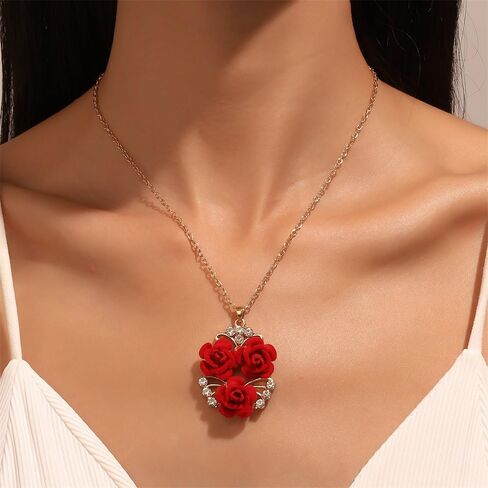 coadipress 3 Pairs Red Heart Necklace Earrings Bracelet Set for Women Dainty heart Pearl Choker Heart Stud Earrings Heart Bracelets Trendy Wedding Jewelry Set in Saudi Arabia