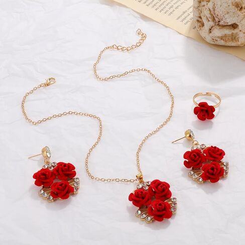 coadipress 3 Pairs Red Heart Necklace Earrings Bracelet Set for Women Dainty heart Pearl Choker Heart Stud Earrings Heart Bracelets Trendy Wedding Jewelry Set in Saudi Arabia