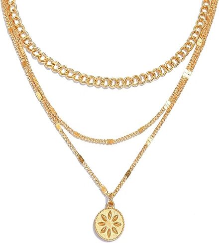 Chunky Gold Necklace Stack for Women Layered Necklaces for Women Silver Chunky Necklace Paperclip Chain with Coin Heart Pendant Necklaces Chunky Gold Jewelry Set in Saudi Arabia