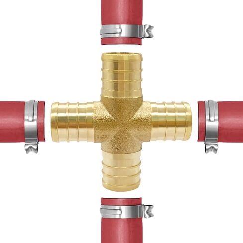 Uenede 28PCS LF Brass 1/2 Inch PEX Coupling Barb Crimp Pipe Tube Fitting Kit (8PCS Straight + 8PCS Elbow + 8PCS Tee + 4PCS 4-Way) in Saudi Arabia