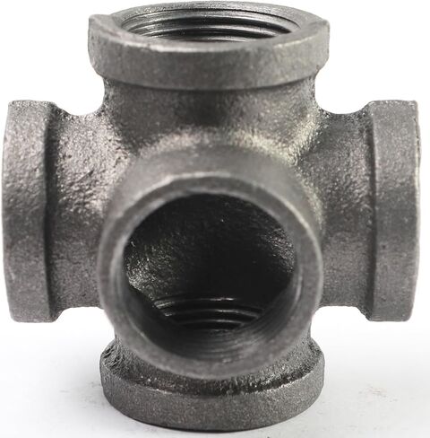 Black 5-way Side Exit Cross,Cast Iron Pipe Fitting Cast Iron Angle Pipe Fitting for Vintage Style DIY Projects/Furniture/Shelves (Pack of 1) (3/4 INCH) in Kuwait