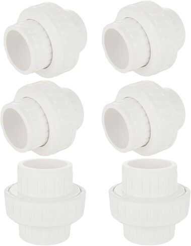 6PCS 1-1/2 Inch PVC Union 49mm PVC Union Coupling Pipe Fitting Adapter Schedule 40 PVCs Slip Unions, EPDM O-Ring, Socket to Socket, White in Kuwait