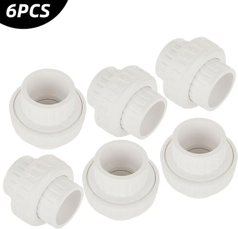 6PCS 1-1/2 Inch PVC Union 49mm PVC Union Coupling Pipe Fitting Adapter Schedule 40 PVCs Slip Unions, EPDM O-Ring, Socket to Socket, White in Kuwait