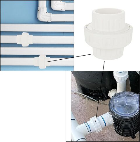 6PCS 1-1/2 Inch PVC Union 49mm PVC Union Coupling Pipe Fitting Adapter Schedule 40 PVCs Slip Unions, EPDM O-Ring, Socket to Socket, White in Kuwait
