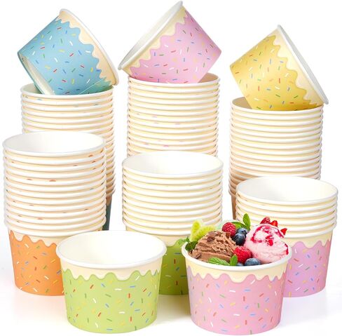 Hallswl 100pcs 11oz Ice Cream Bowls Disposable,Paper Ice Cream Cups,5 Color Sprinkles Food Containers for Dessert Snack Frozen Yogurt Soup and Summer Birthday Party Supplies in Kuwait