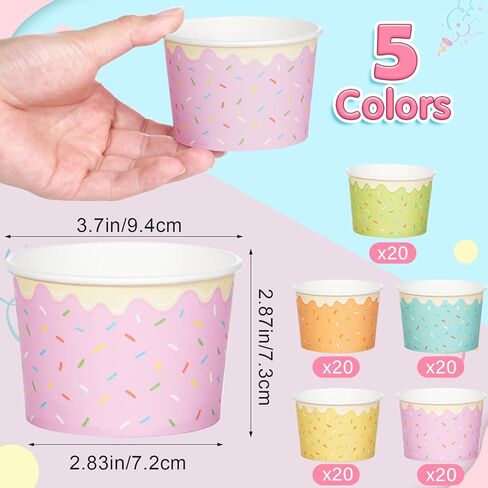 Hallswl 100pcs 11oz Ice Cream Bowls Disposable,Paper Ice Cream Cups,5 Color Sprinkles Food Containers for Dessert Snack Frozen Yogurt Soup and Summer Birthday Party Supplies in Kuwait