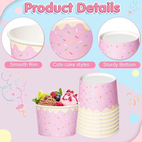 Hallswl 100pcs 11oz Ice Cream Bowls Disposable,Paper Ice Cream Cups,5 Color Sprinkles Food Containers for Dessert Snack Frozen Yogurt Soup and Summer Birthday Party Supplies in Kuwait