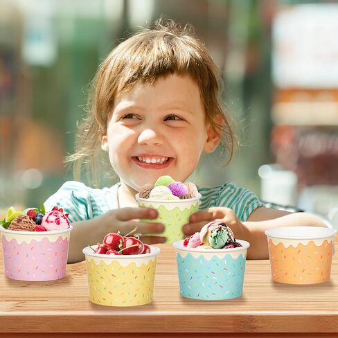 Hallswl 100pcs 11oz Ice Cream Bowls Disposable,Paper Ice Cream Cups,5 Color Sprinkles Food Containers for Dessert Snack Frozen Yogurt Soup and Summer Birthday Party Supplies in Kuwait