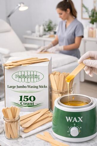 Perfect Stix Jumbo Waxing Sticks for Hair Removal, Wooden, 6 Inches, Body and Face, 150 Count in Kuwait