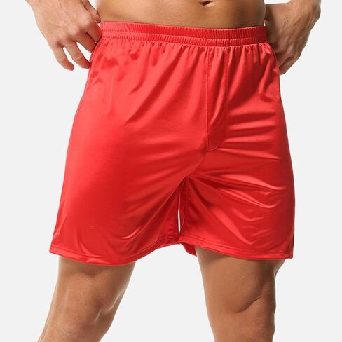 Mens Satin Boxers Lounge Shorts Solid Color Sleepwear Casual Silky Pajama Shorts Mid Waist Athletic Gym Short Pants in Saudi Arabia
