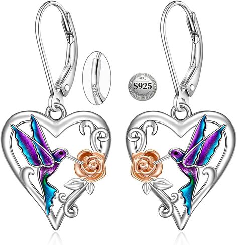 Hummingbird Earrings for Women Purple Hummingbird Earrings Dangle Sterling Silver 925 Cute Heart Bird Flower Jewelry Christmas Mothers Day Gifts in Saudi Arabia