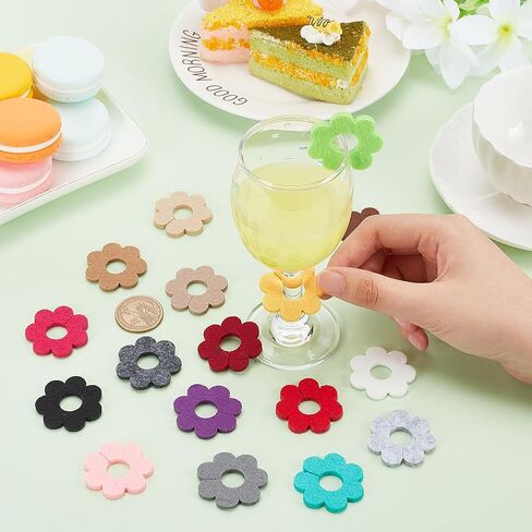 BENECREAT Felt Wine Glass Charms, Wine Identification Markers Drink Markers Tags for Cocktail Champagne Party Favors Decoration in Saudi Arabia