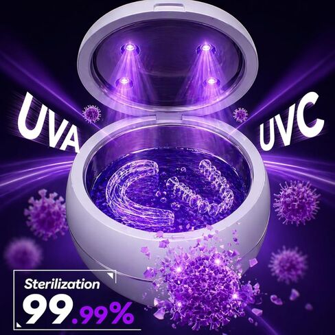 Ultrasonic Retainer Cleaner Machine with 3 Retainer Cleaning Tablets - 45kHz Dental Cleaning Pod with 2 Modes, Deep Cleaning Ultrasonic Cleaner for Dentures, Aligners, Mouth Guards in Kuwait