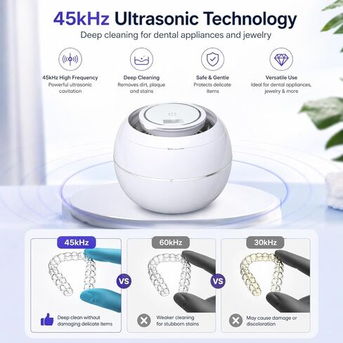 Ultrasonic Retainer Cleaner Machine with 3 Retainer Cleaning Tablets - 45kHz Dental Cleaning Pod with 2 Modes, Deep Cleaning Ultrasonic Cleaner for Dentures, Aligners, Mouth Guards in Kuwait