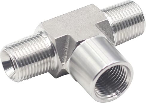 HFS(R) 304 وصلة أنابيب من الفولاذ المقاوم للصدأ مزورة تي شيرت الشارع 1/4 "NPT ذكر x 1/4" NPT أنثى x 1/4 "NPT ذكر in Kuwait