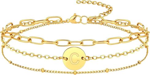 Valentines Day Gifts - Gold Initial Bracelets for Women - 18K Gold Plated over Stainless Steel Letter Charm Bracelet with Layered A to Z Design - Birthday Christmas Jewelry Gifts in Saudi Arabia