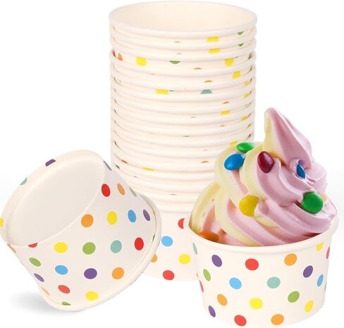 50 Pcs 5.5 oz Ice Cream Cups, Disposable Ice Cream Cups,Frozen Dessert Yogurt Cups, Paper Sundae Cups, Disposable Paper Dessert Bowls, Rainbow Polka Dots Party Supplies in Saudi Arabia