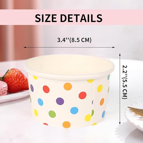 50 Pcs 5.5 oz Ice Cream Cups, Disposable Ice Cream Cups,Frozen Dessert Yogurt Cups, Paper Sundae Cups, Disposable Paper Dessert Bowls, Rainbow Polka Dots Party Supplies in Saudi Arabia