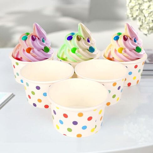 50 Pcs 5.5 oz Ice Cream Cups, Disposable Ice Cream Cups,Frozen Dessert Yogurt Cups, Paper Sundae Cups, Disposable Paper Dessert Bowls, Rainbow Polka Dots Party Supplies in Saudi Arabia