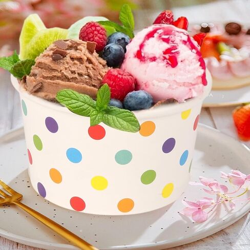 50 Pcs 5.5 oz Ice Cream Cups, Disposable Ice Cream Cups,Frozen Dessert Yogurt Cups, Paper Sundae Cups, Disposable Paper Dessert Bowls, Rainbow Polka Dots Party Supplies in Saudi Arabia