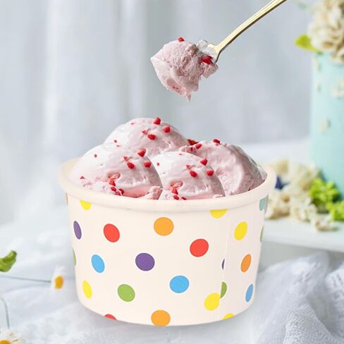 50 Pcs 5.5 oz Ice Cream Cups, Disposable Ice Cream Cups,Frozen Dessert Yogurt Cups, Paper Sundae Cups, Disposable Paper Dessert Bowls, Rainbow Polka Dots Party Supplies in Saudi Arabia