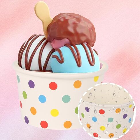 50 Pcs 5.5 oz Ice Cream Cups, Disposable Ice Cream Cups,Frozen Dessert Yogurt Cups, Paper Sundae Cups, Disposable Paper Dessert Bowls, Rainbow Polka Dots Party Supplies in Saudi Arabia