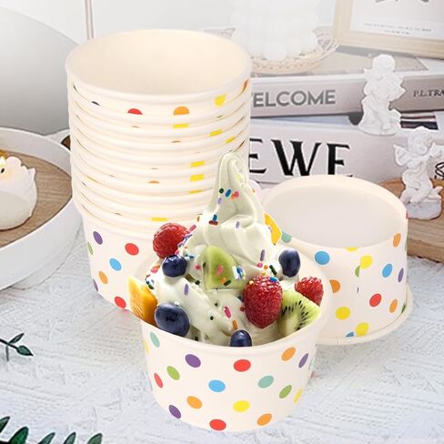 50 Pcs 5.5 oz Ice Cream Cups, Disposable Ice Cream Cups,Frozen Dessert Yogurt Cups, Paper Sundae Cups, Disposable Paper Dessert Bowls, Rainbow Polka Dots Party Supplies in Saudi Arabia