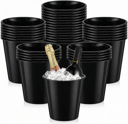 Layhit 48 Pcs Plastic Ice Buckets for Parties 3 Liters Wine Bucket Portable Ice Holder Disposable Wine Cooler for Party Wedding Party Beverages Champagne Soda and Beer (Black) in Kuwait