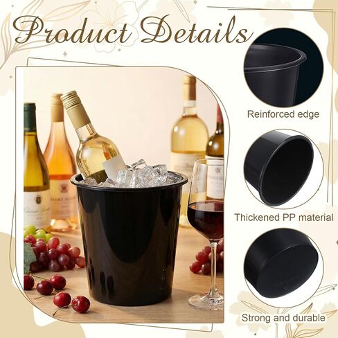 Layhit 48 Pcs Plastic Ice Buckets for Parties 3 Liters Wine Bucket Portable Ice Holder Disposable Wine Cooler for Party Wedding Party Beverages Champagne Soda and Beer (Black) in Kuwait
