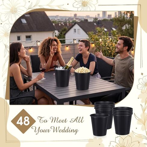 Layhit 48 Pcs Plastic Ice Buckets for Parties 3 Liters Wine Bucket Portable Ice Holder Disposable Wine Cooler for Party Wedding Party Beverages Champagne Soda and Beer (Black) in Kuwait