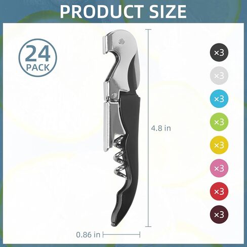 24 Pack Colorful Corkscrew Wine Openers Upgraded Heavy Duty Stainless Steel Wine Opener Bulk Double Hinged Wine Key for Serves Waiters Bartenders Party Wine Opener Favor (Colorful) in Saudi Arabia
