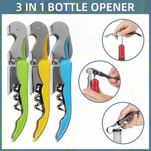 24 Pack Colorful Corkscrew Wine Openers Upgraded Heavy Duty Stainless Steel Wine Opener Bulk Double Hinged Wine Key for Serves Waiters Bartenders Party Wine Opener Favor (Colorful) in Saudi Arabia
