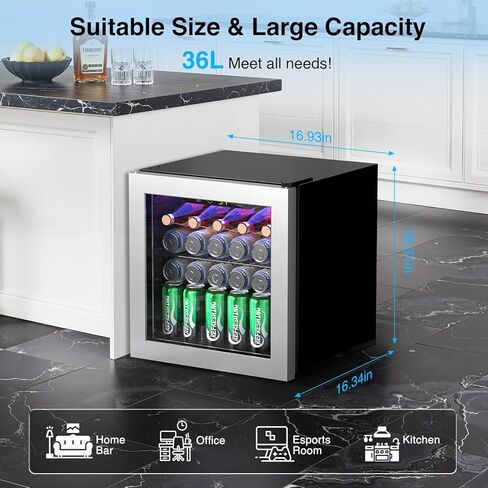 Kismile Beverage 36L Refrigerator Cooler Mini Fridge,1.3 Cu.Ft Drink Fridge for 12 Bottle 50 Can with Quiet Compressor,LED Light,Electronic Temperature Control for Home/Bar/Office in Kuwait