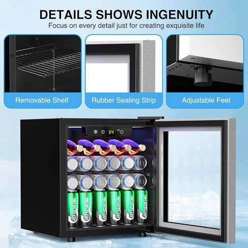 Kismile Beverage 36L Refrigerator Cooler Mini Fridge,1.3 Cu.Ft Drink Fridge for 12 Bottle 50 Can with Quiet Compressor,LED Light,Electronic Temperature Control for Home/Bar/Office in Kuwait