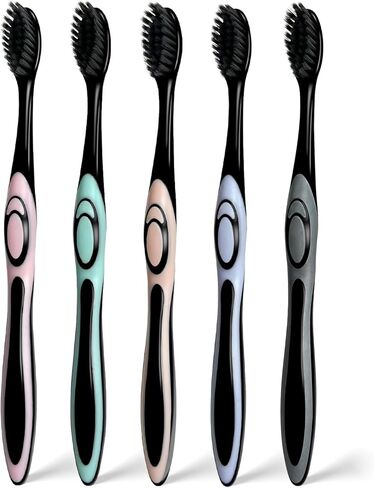 Charcoal Toothbrush-Soft Toothbrushes for Adults-BPA Free Whitening Toothbrush-Activated Charcoal Bristle for Sensitive Teeth & Gums (5 Pack) in Kuwait