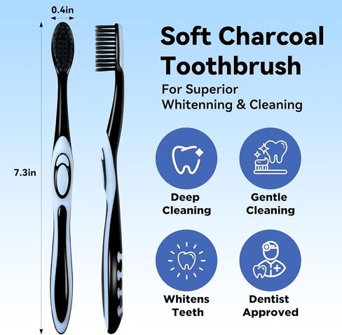 Charcoal Toothbrush-Soft Toothbrushes for Adults-BPA Free Whitening Toothbrush-Activated Charcoal Bristle for Sensitive Teeth & Gums (5 Pack) in Kuwait