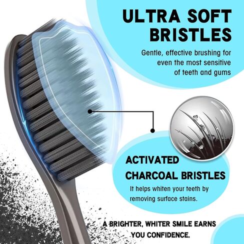 Charcoal Toothbrush-Soft Toothbrushes for Adults-BPA Free Whitening Toothbrush-Activated Charcoal Bristle for Sensitive Teeth & Gums (5 Pack) in Kuwait