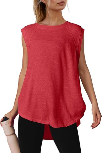 ReachMe Womens Sleeveless Workout Tops Linen Loose Athletic Tank Tops Oversized Gym Tee Shirts in Saudi Arabia