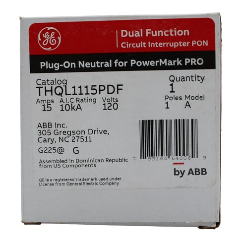 GE THQL1115PDF Dual Function Circuit Breaker Plug On Neutral PON 15 Amps 120 Volts AC 1 Pole 10 KA UL Listed in Kuwait